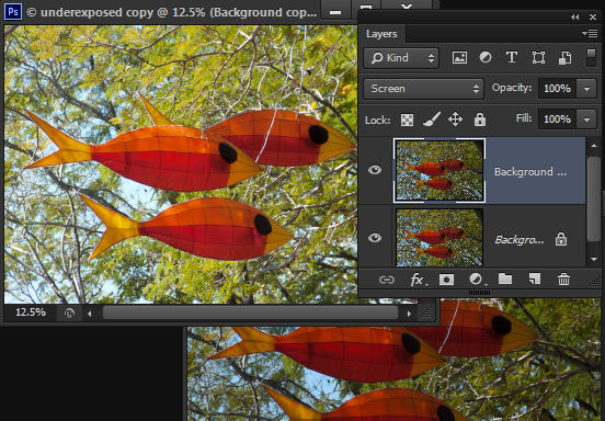 use the screen blend mode in Photoshop to lighten an image