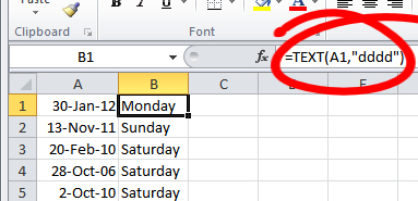 Excel Formula To Extract Day Of Week From Date