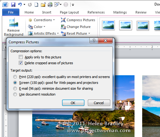 how to compress picture to a file for word