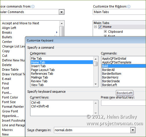 set up hot keys in word