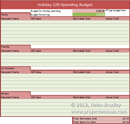 Holiday Gift Budget Worksheet projectwoman com