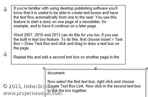 linking text boxes in word