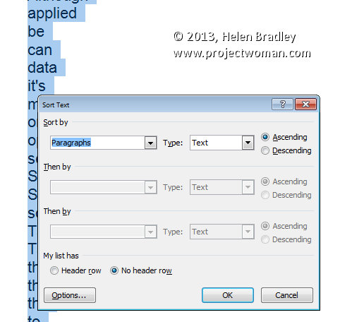 descending in microsoft 2010